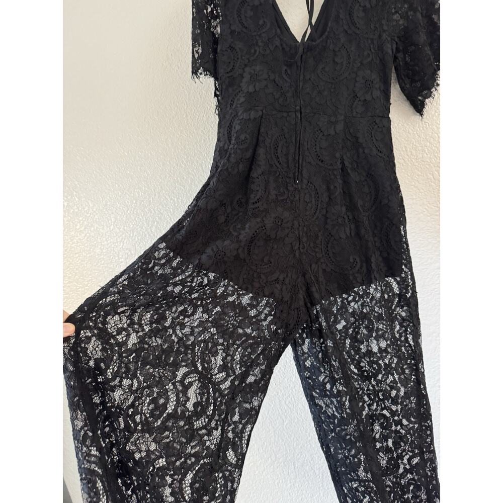 Trixxi Black Lace Wide Leg Jumpsuit EUC Romantic Feminine Size Large Chic - Picture 5 of 7